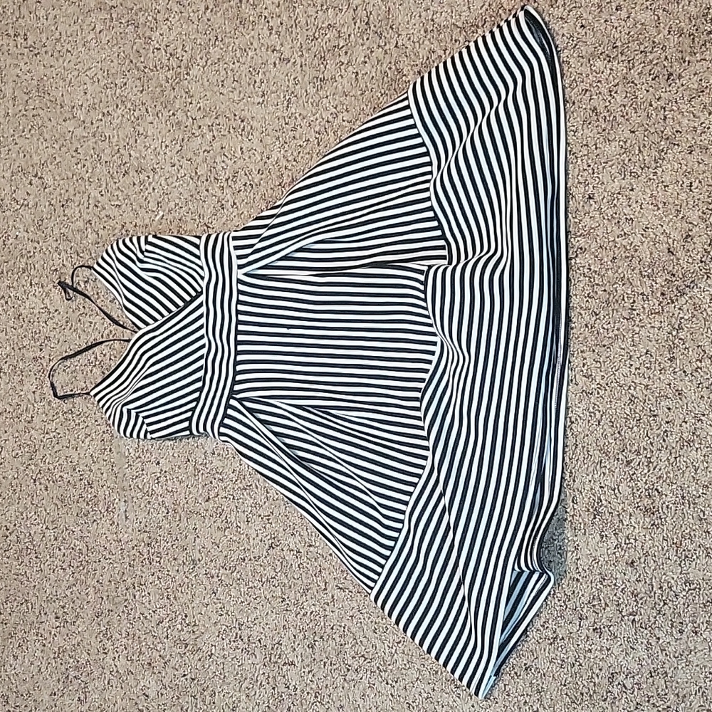 Soprano Navy Striped Fit and Flare dress